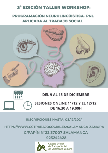 NUEVO TALLER-WORKSHOP INTRODUCCIÓN A: PROGRAMACIÓN NEUROLINGÜISTICA(PNL) APLICADA AL TRABAJO SOCIAL